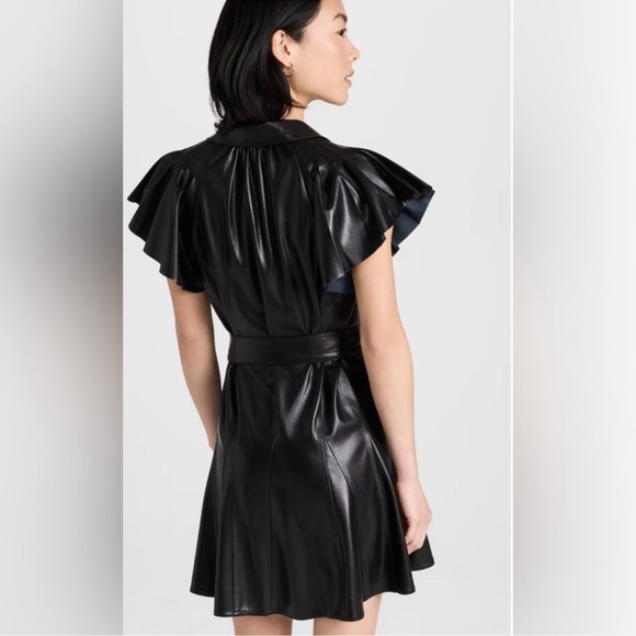 Alice & Olivia Black McKell Vegan Leather Flutter-Sleeve Mini Dress - Picture 4 of 7